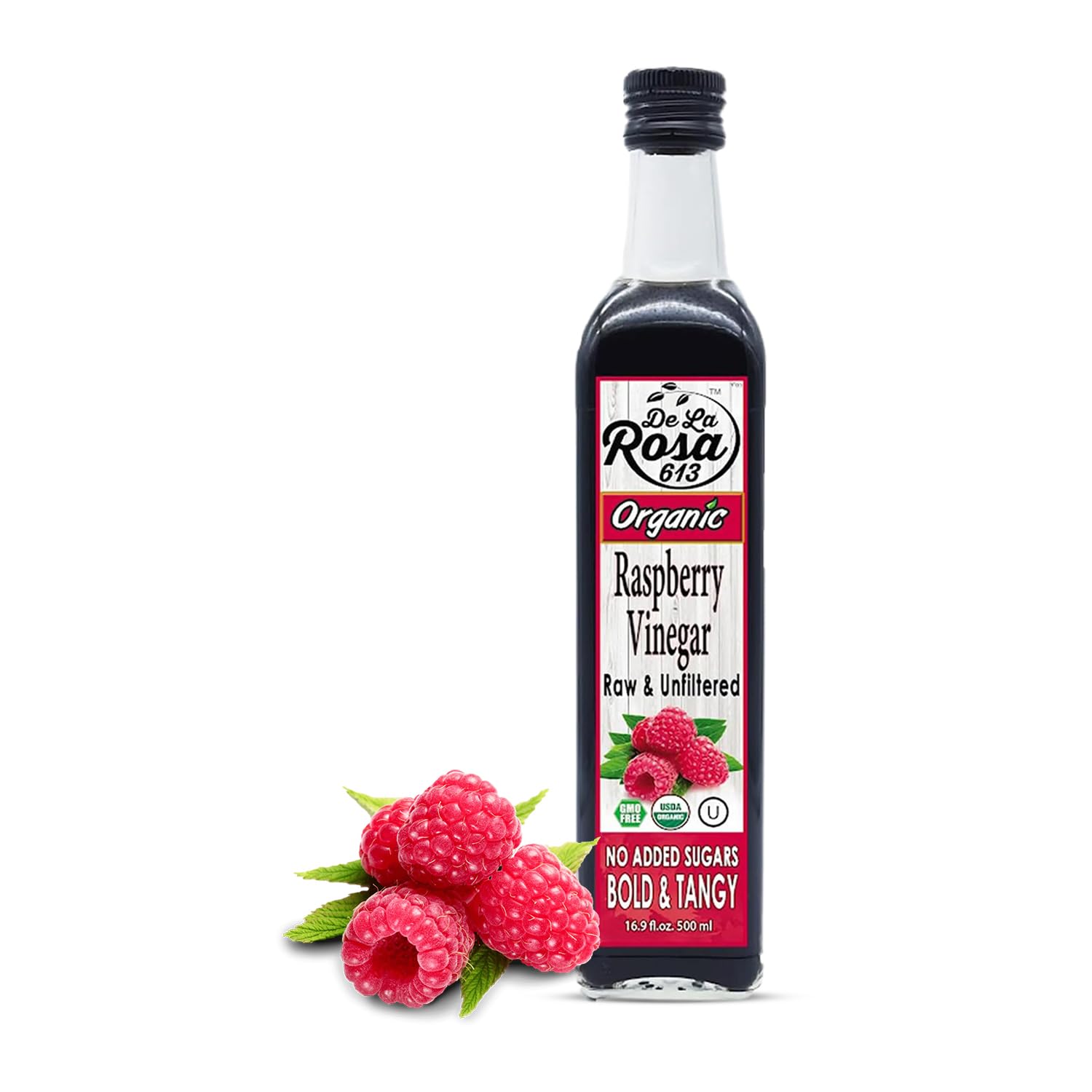 De La Rosa Organic Raspberry Vinegar, Raw & Unfiltered Pure Vinegar, Vegan, Gluten Free & Kosher, Great for Organic Salad Dressing and Marinades,