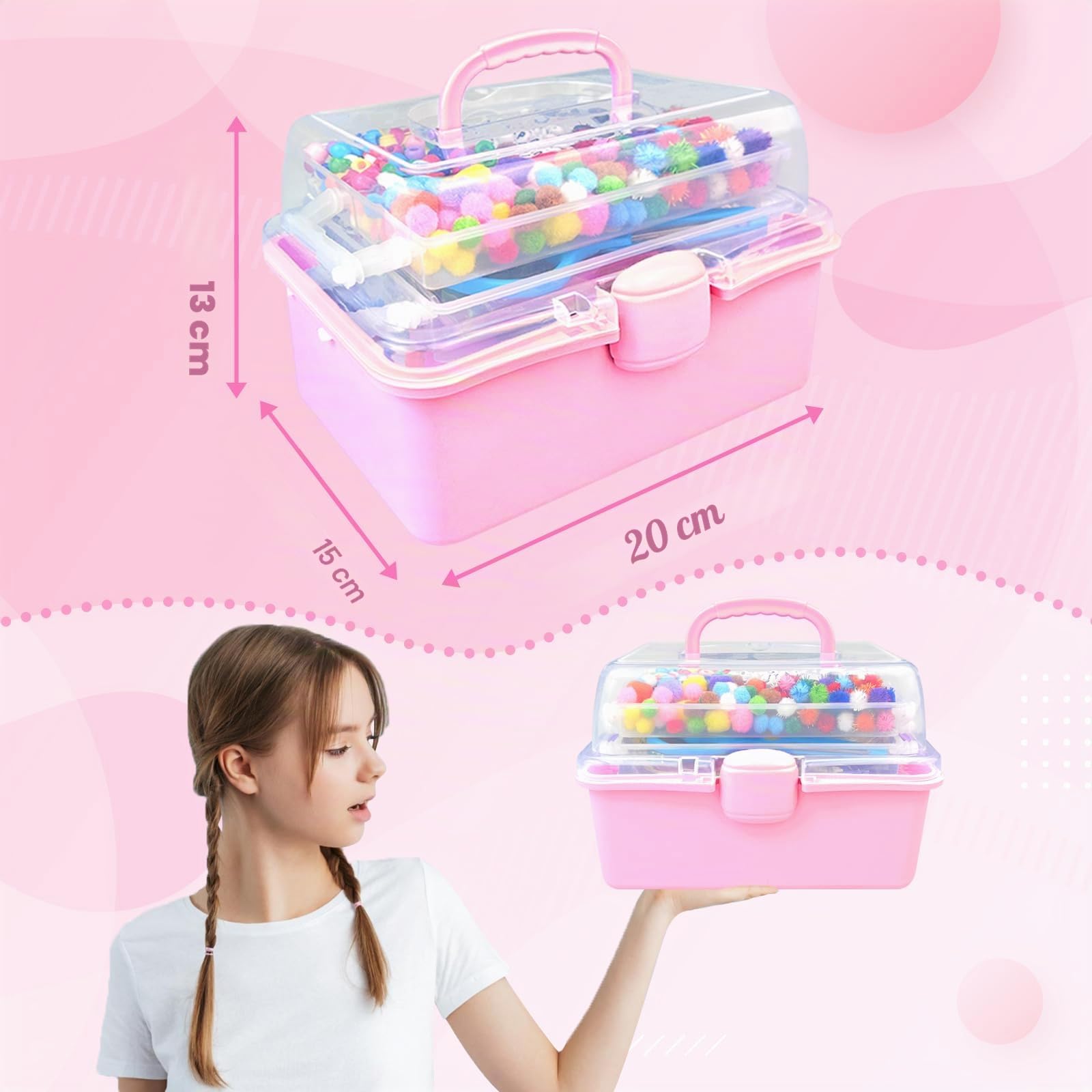 3000 Activites Manuelles pour Enfants Kit Bricolage Enfant Boîte bricolage Pipe Cleaners pour Enfants de 4-6 6-8 8-12 ans Activite Enfant Ensemble de Matériel Jouet Cadeau pour Filles Garçons, Rose