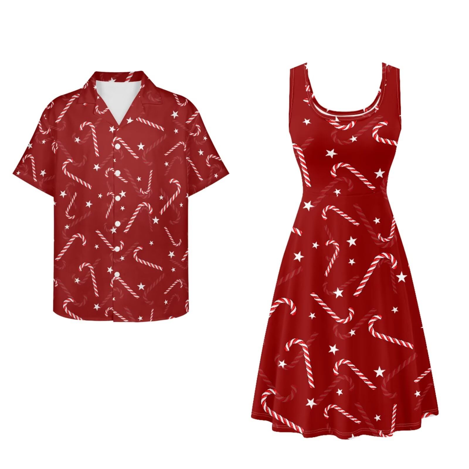Dreaweet Summer Dresses for Women A-Line Sleeveless Flowy Sun Dresses,Men's Casual Button-Down Shirts,Couple Matching Outfits