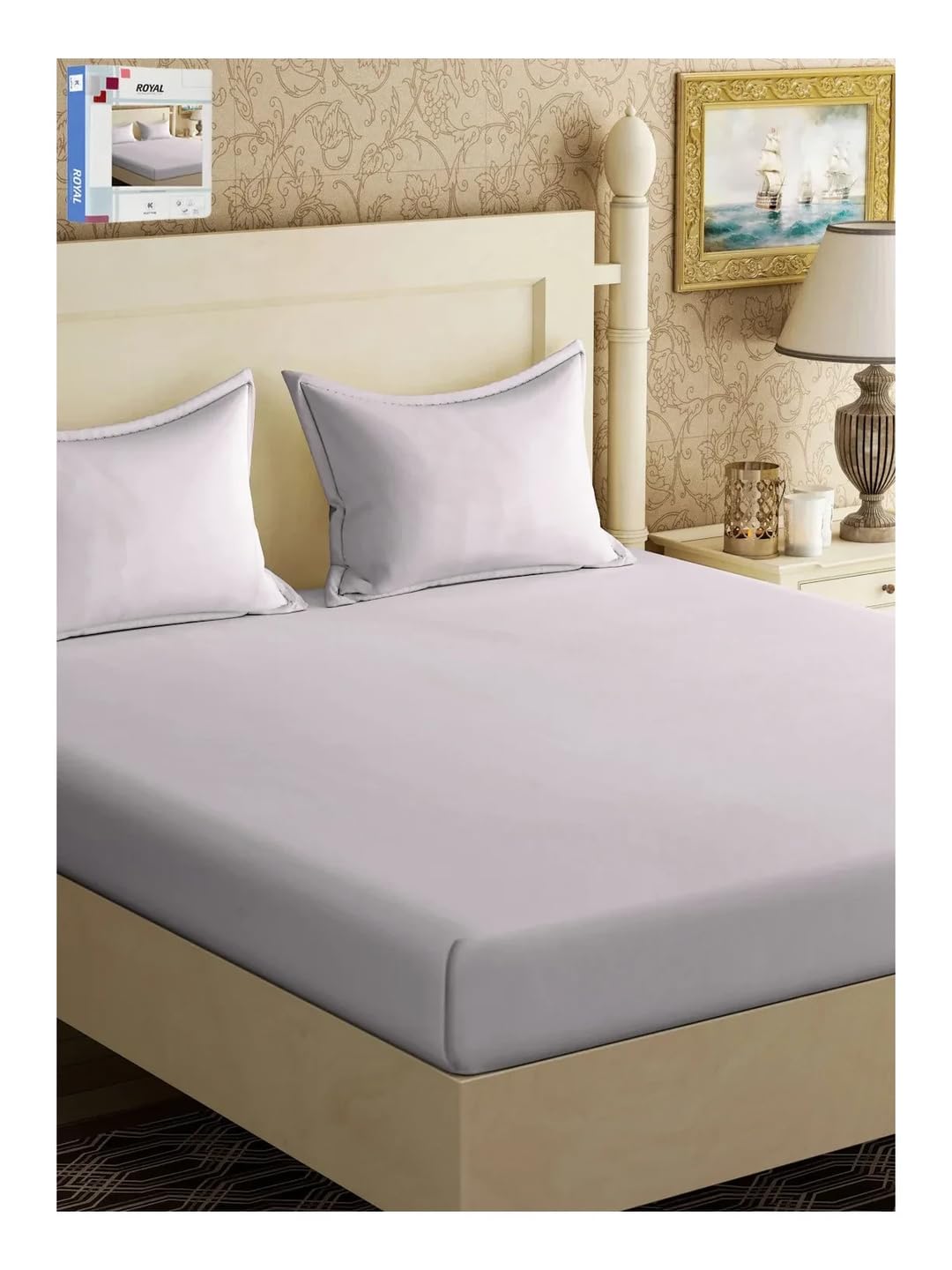 Klotthe Book Fold Beige Solid 300 TC Cotton Blend Double Bedsheet with 2 Pillow Covers