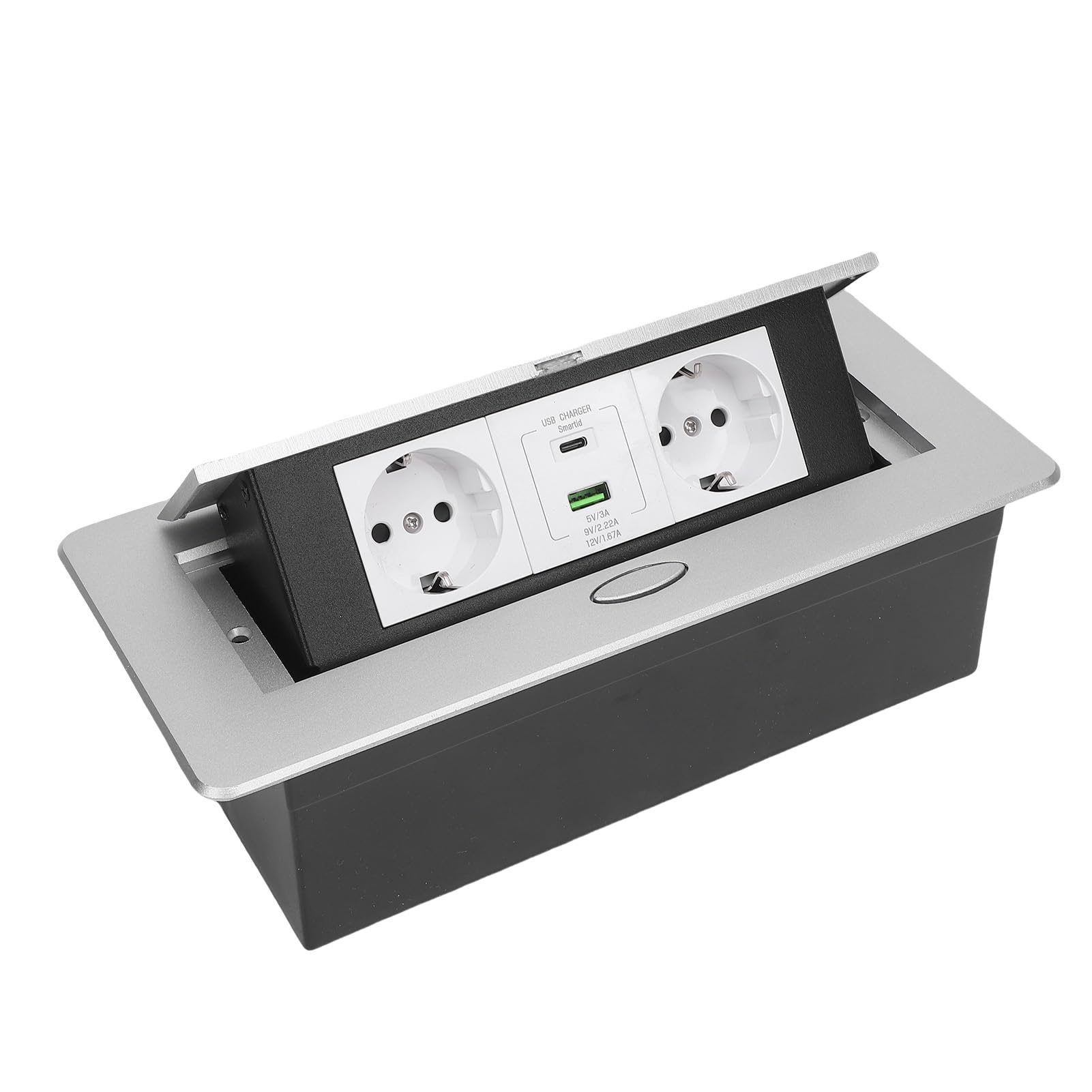 Wysuwana Listwa Zasilająca, Stop Aluminium, Szybkie ładowanie USB o Mocy 20 W, Wbudowane Gniazdko W Blacie do Użytku Domowego i Komercyjnego
