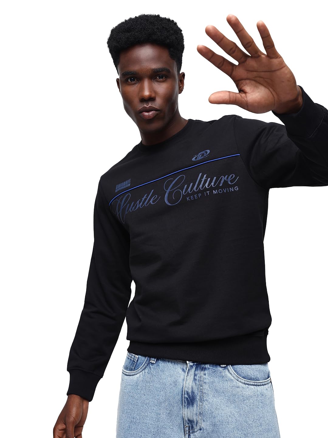 Dennis Lingo Men's Solid Round Neck Relaxed Fit Pullover Sweatshirt in neutral