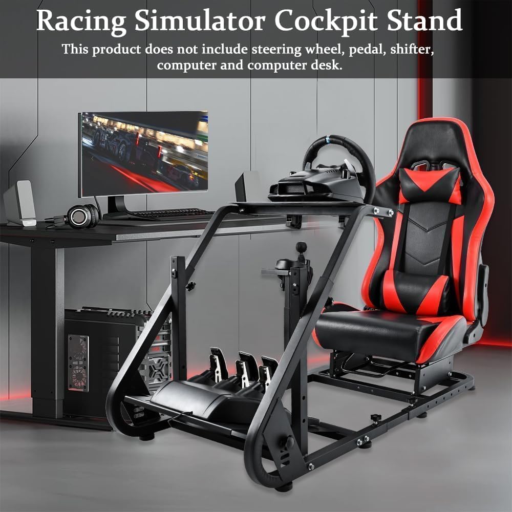 Marada Racing Simulator Cockpit with Comfort Gaming Seat Fit for Logitech/Thrustmaster/Fanatec G923 G920 G27 G29 T300,Pro Sim Driving Race Stand Mountable Monitor Stand, No Shift Wheel Pedal