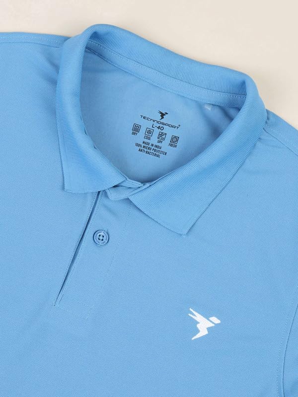 Image of TECHNOSPORT Mens Slim Fit Polyester Active Wear Collar Polo T-Shirt with Long Sleeves for Workout, Sports