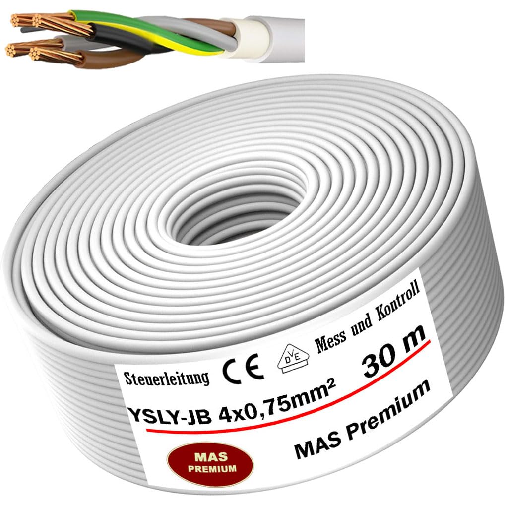 MAS Premium Von 5 bis 250 m YSLY-JB 4x0,75 mm² Flexibles Steuerkabel grau Verlege Kabel Mess-, Kontroll- und Regelungsleitung für Werkzeugmaschinen Steuerleitung (30m)
