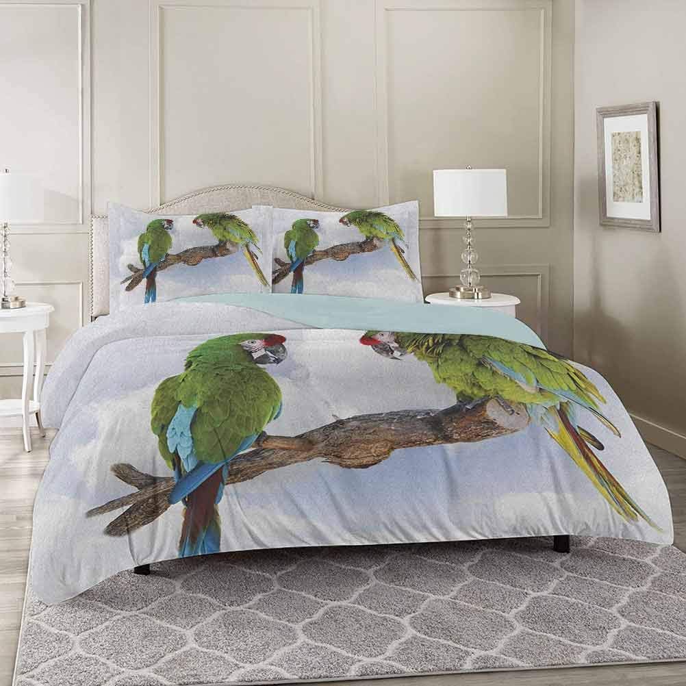 YUAZHOQI Parrot 100 Washed Microfiber Duvet Cover Set California King