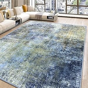 Living Room Rugs 200×300 cm, Area Rugs for Bedroom Light Luxury Minimalist Style, Abstract Multi-color Ink Painting Short Pile Rug, Chic Traditional Rug with Durable Anti-slip Backing for Easy Clean