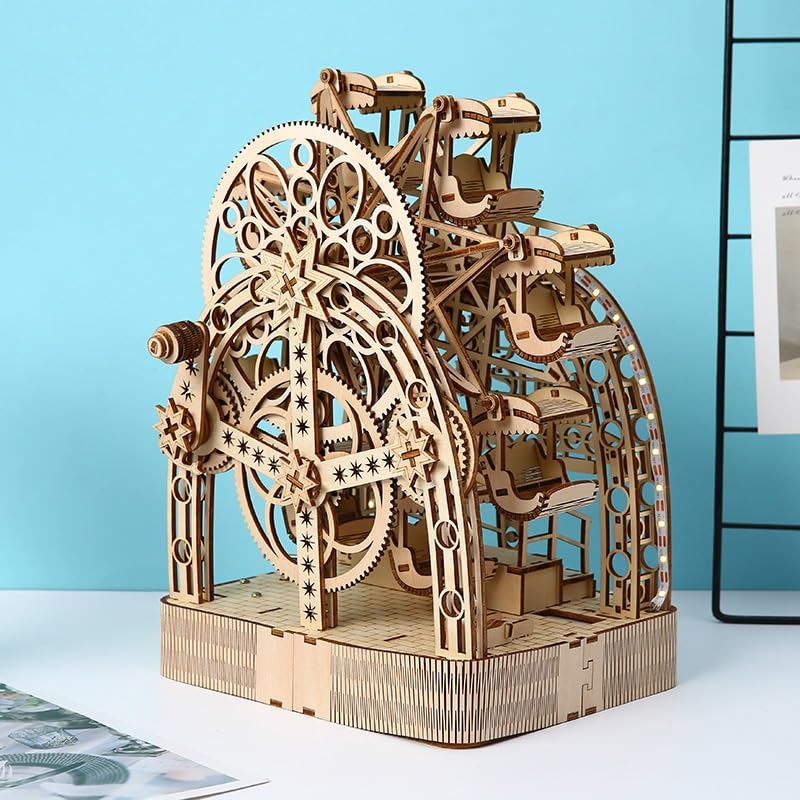 3D-Holzpuzzle for Erwachsene, DIY-Riesenrad-Modellbausatz Mit Spieluhr, Mechanisches Montageset, Kreatives Bastelgeschenk for Freunde Und Familie.