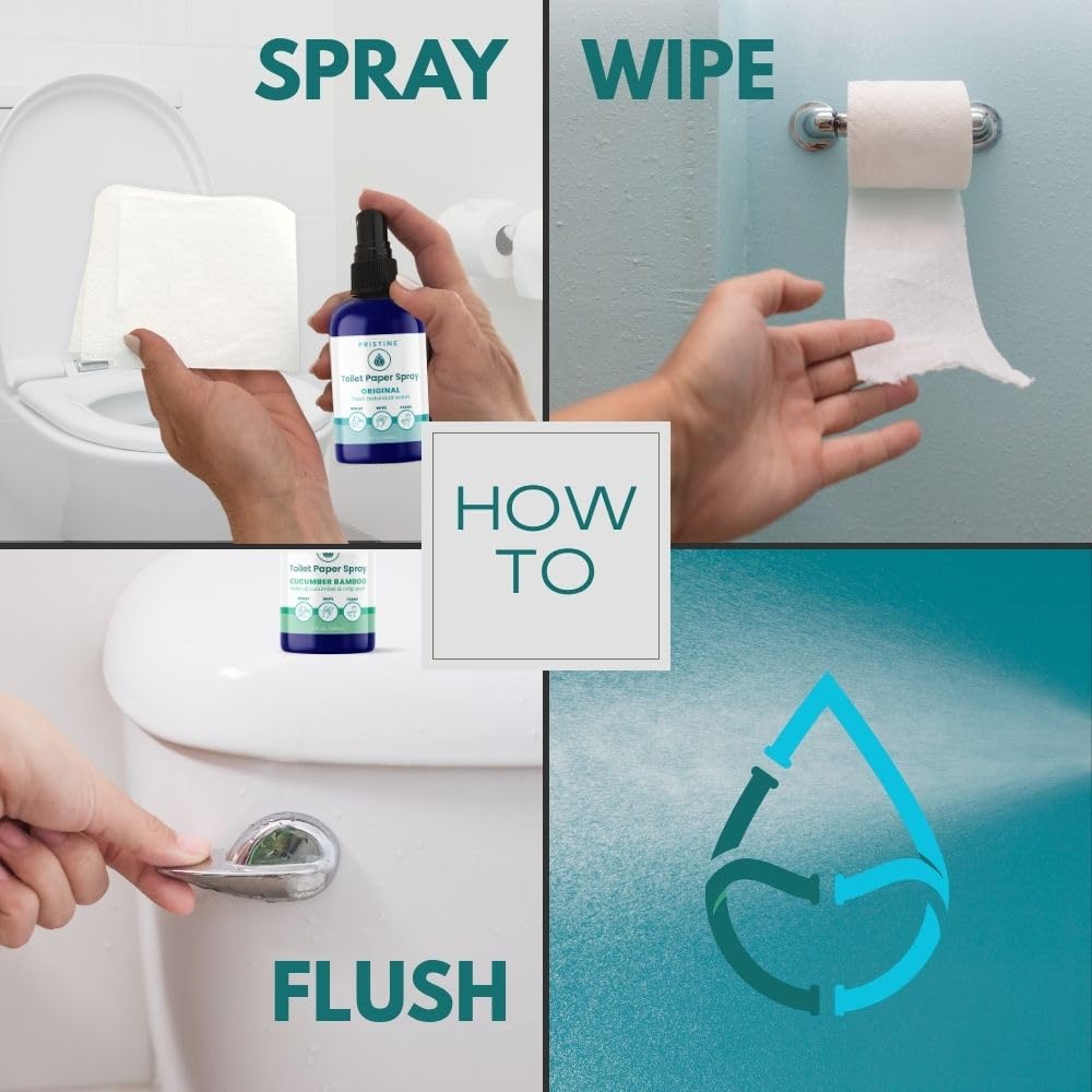 PRISTINE Aerosol para papel higiénico (como se vio en Shark Tank), toallitas de limpieza personal más naturales y alternativas a las toallitas húmedas desechables, aerosol para papel higiénico para cr