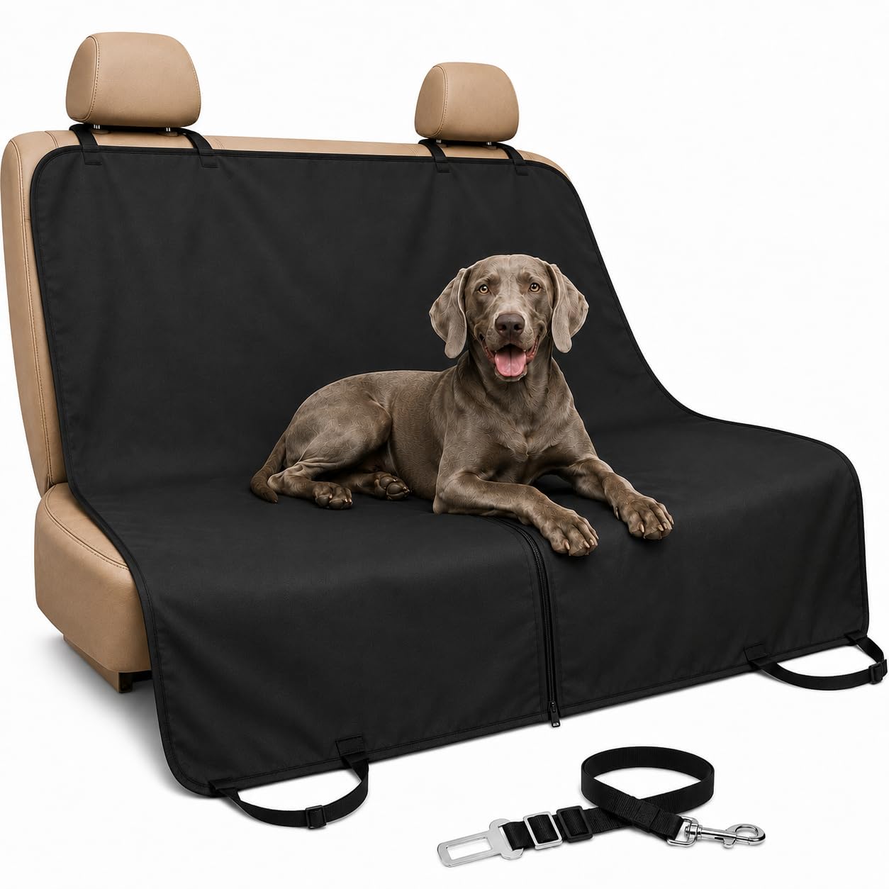 Funda Perro Coche Impermeable para Asiento Trasero y Maletero con Cinturón | 144x144 cm, poliéster antiolor y lavable, base antideslizante, correas ajustables y protección contra pelos, barro y arañazos