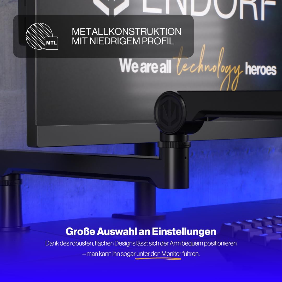ENDORFY Broadcast Low Profile Boom Arm, Premium Low Profile Mikrofon Smartfone und Lichtarm mit Kabel, 360 Grad drehbar