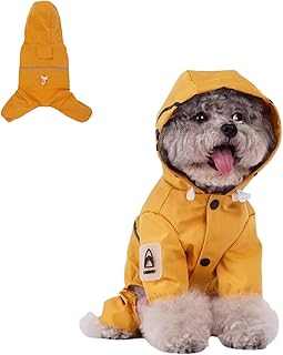 HDKUW Small Dog Raincoat Hooded, Full-Coverage Reflective Dog Jacket, Waterproof Dog Clothing for Small Medium Dogs Orange 2XL