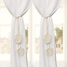 أربطة ستائر، حبل قطني بنسيج محبوك يدويًا بشراشيب وأربطة خلفية، مشابك تثبيت ستائر بديكور بوهيمي للمنزل الريفي وغرفة النوم والمكتب، أربطة ستائر مكرمية من قطعتين
