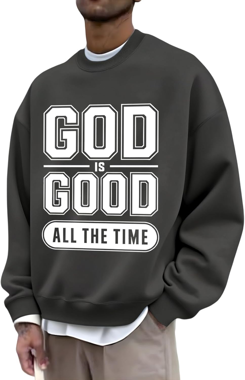 Men Christian Sweatshirts,God is Good All The Time Graphic Long Sleeve Crewneck Pullover Sweatshirt for Mens Jesus Christ Top