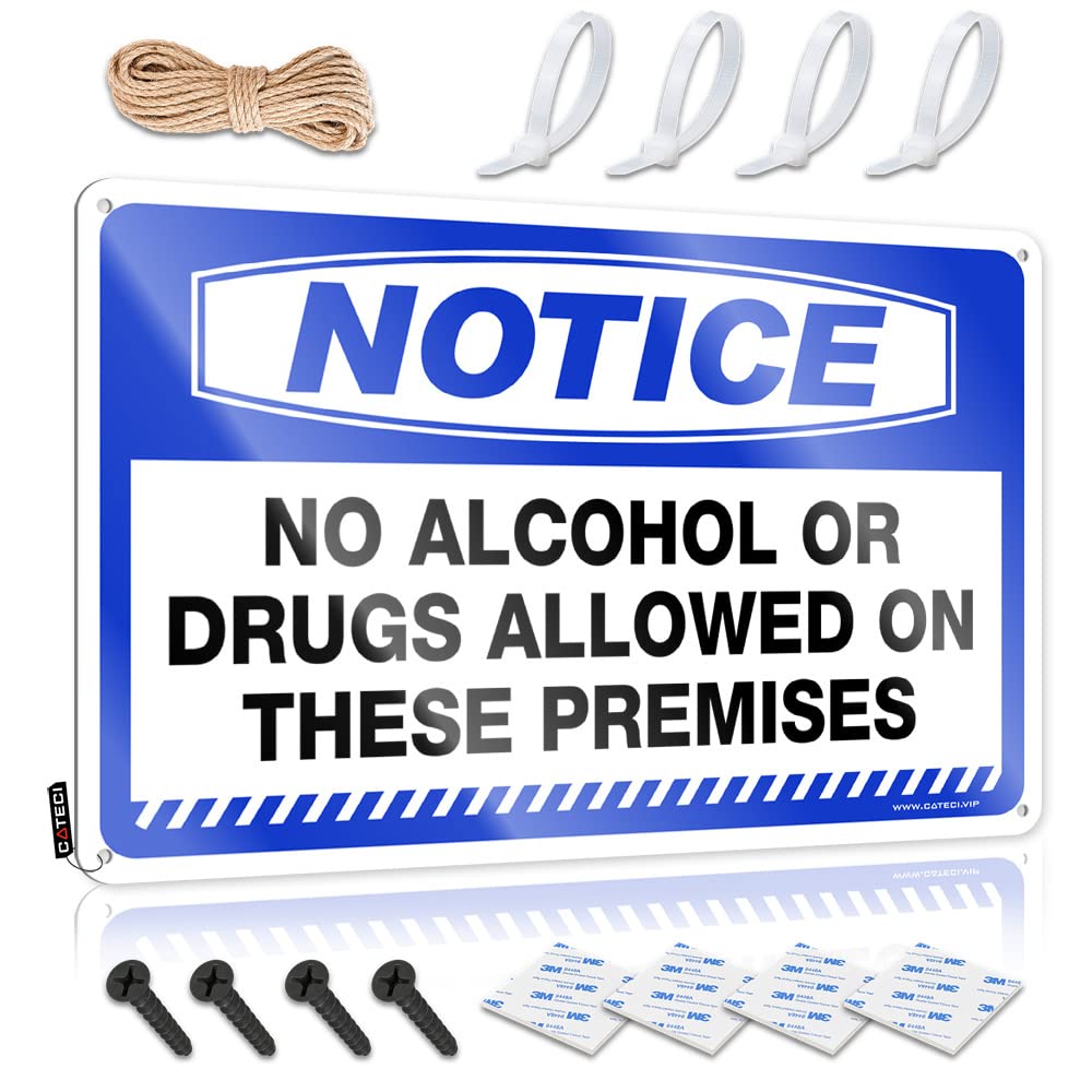 Metal Signs For Man Cave Notice No Alcohol Or Drugs Allowed On These Premises Tin Sign Funny Camping Signs Funny Bar Signs For Home Bar(20X30CM)
