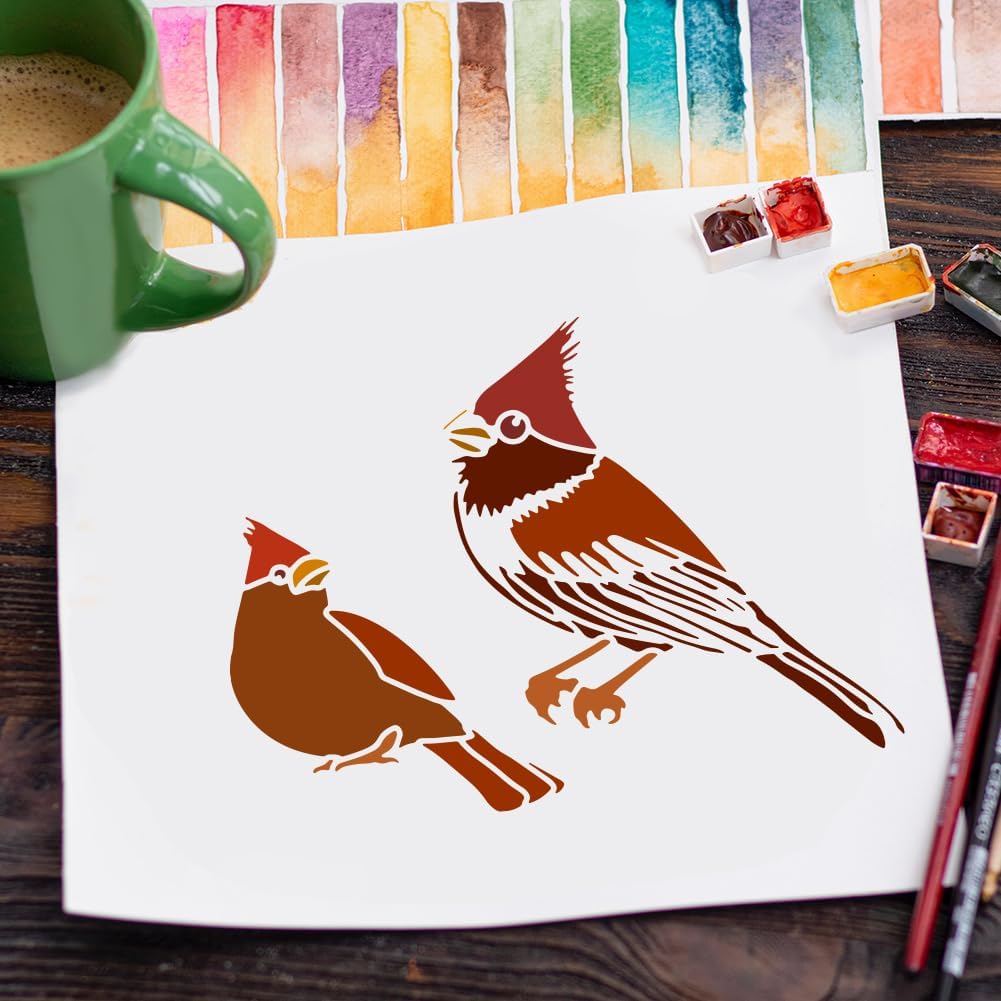 FINGERINSPIRE 6PCS Birds Stencils with Plastic Brush 7.9x7.9 Inch Birds Silhouette Stencil Bird on Branch Stencil Animals Theme Template for Drawing DIY Furniture Wall Floor Fabric Decoration image 4