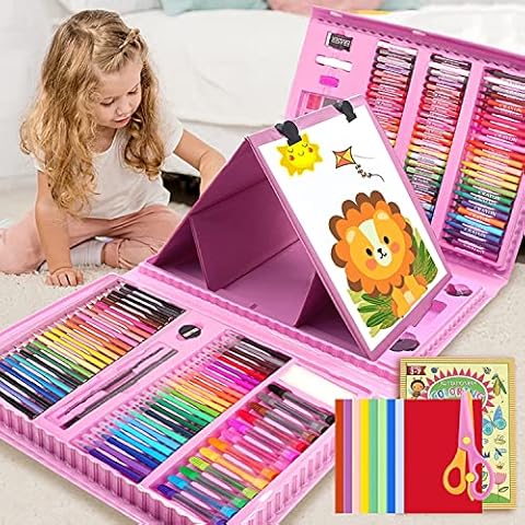 PENCCOR Premium Malset Deluxe - 208-teilig - Malkoffer für Kinder Anfänger Tolles-Buntstifte Set, Wasserfarben, Ölpastellfarbe, zeichenstifte, Bleistifte als Zeichenset Geschenk Kinder Cover