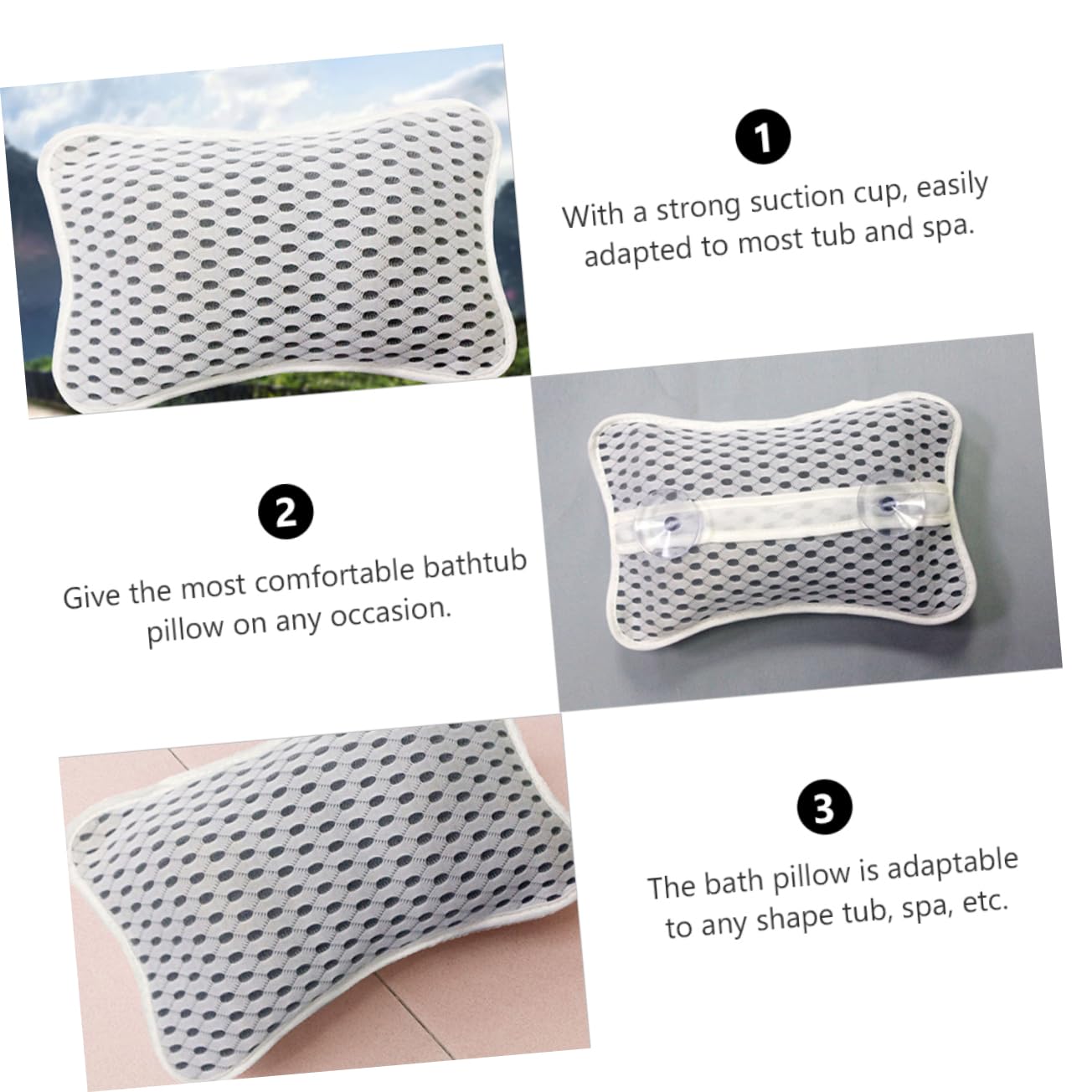 2 Pezzi Cuscino Bagno Poliestere con Ventose Antiscivolo per e Accessori per Spa e Adatto Tutti Tipi Vasche