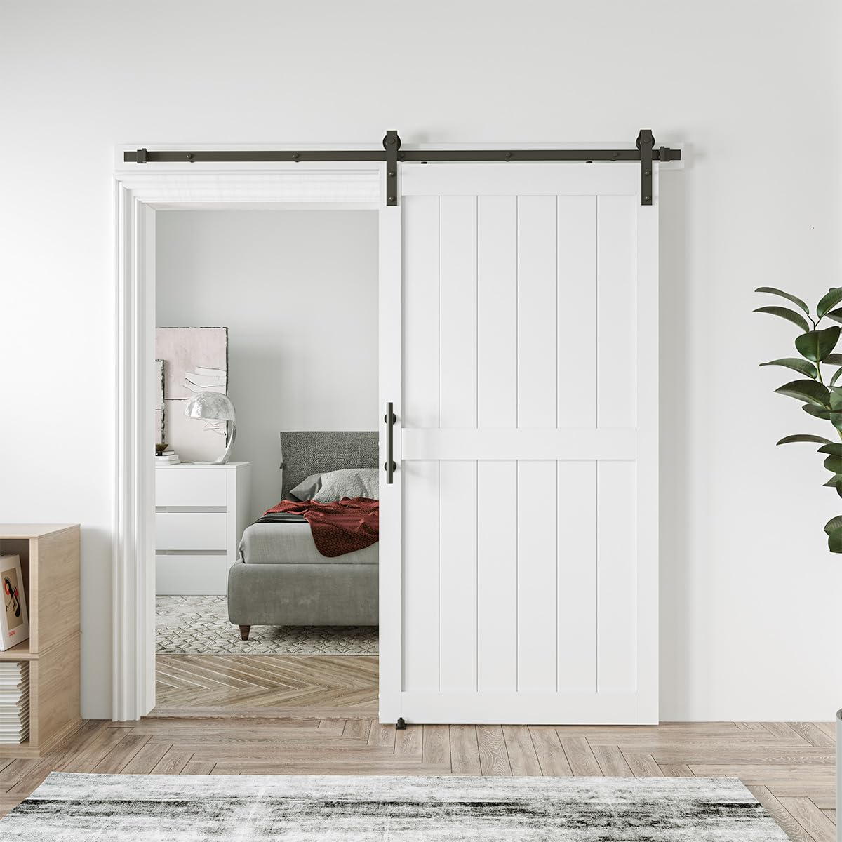 42in x 96in MDF Sliding Barn Door with 7ft Barn Door Hardware Kit & Handle