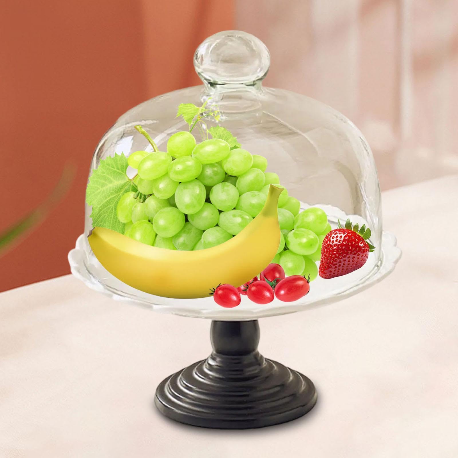 Cake Stand Bandeja para Pastel Soporte de Repostería Plato de Postres Cubierta de Cristal Cerámica con Mango Redondo Adecuado para Reuniones Familiare, 10 Inch