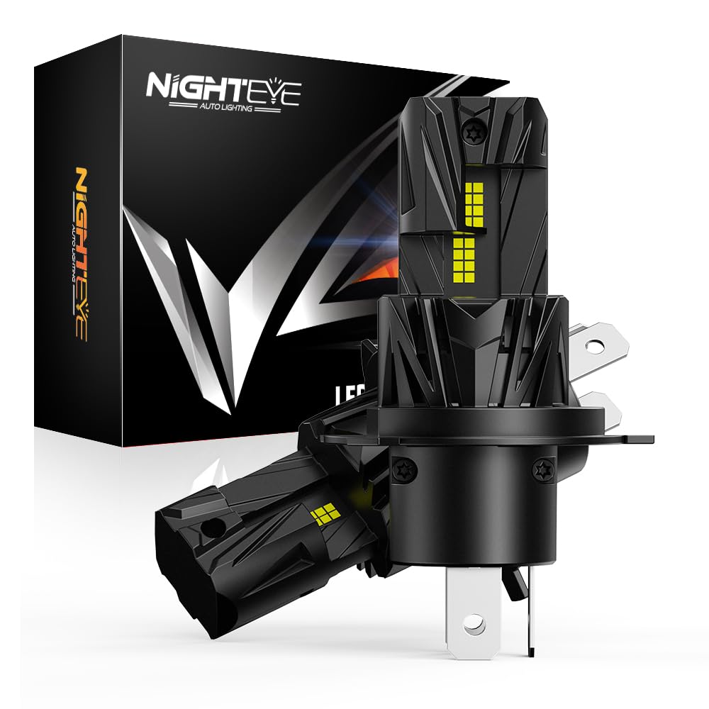 NIGHTEYE H4 - Lampadina LED H4, 27000 lm, 600% 1:1, luce bianca fredda 6500 K, super luminosa, plug and play, impermeabile IP68, confezione da 2