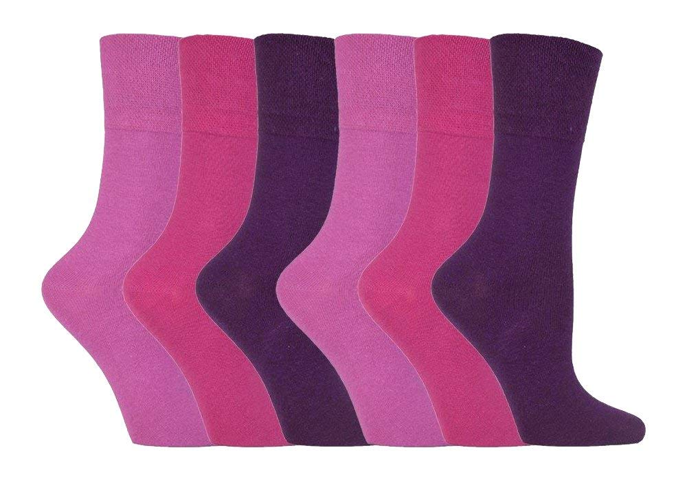 Iomi Women's Pink Footnurse - 6 Pair Multipack Non Elastic Diabetic Socks With Gentle Grip Wide Top 4-8 (4-8, )