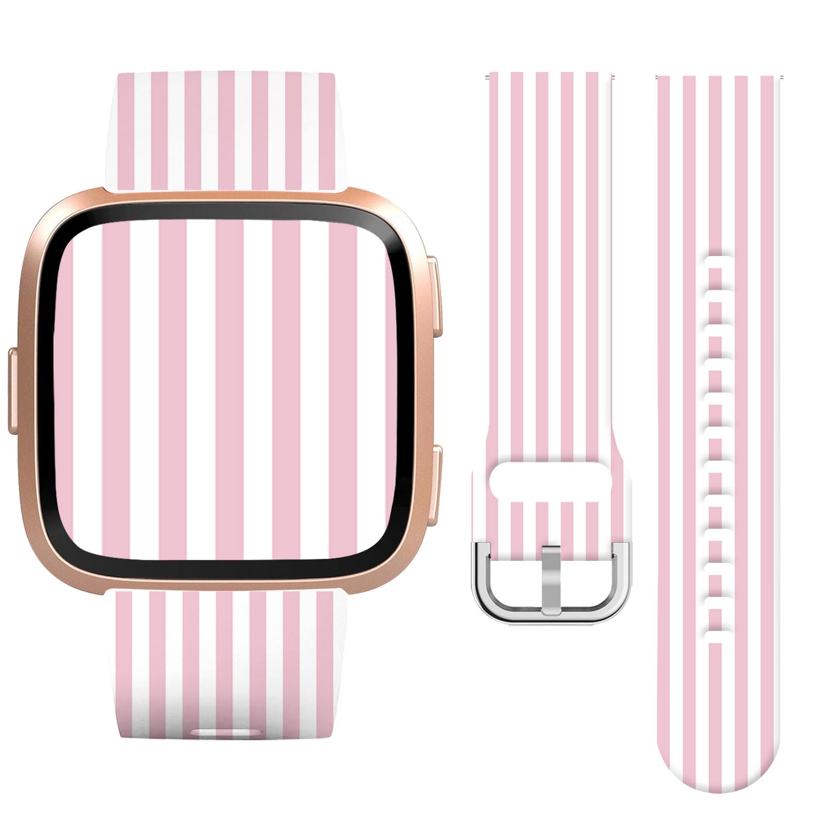 Vozehui Pink Stripe Silicone Straps for Fitbit Versa/Versa 2/Versa Lite, Soft Unique Printing Technology, Waterproof Durable Adjustable Easy Install Comfortable Replacement Band for Women Men