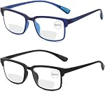 CARA 2 Pack Progressive Multifocus Reading Glasses, Flexible Lightweight TR90 Frame Blue Light Blocking Computer Readers, Workspace for Near Range (C1, 2.50)