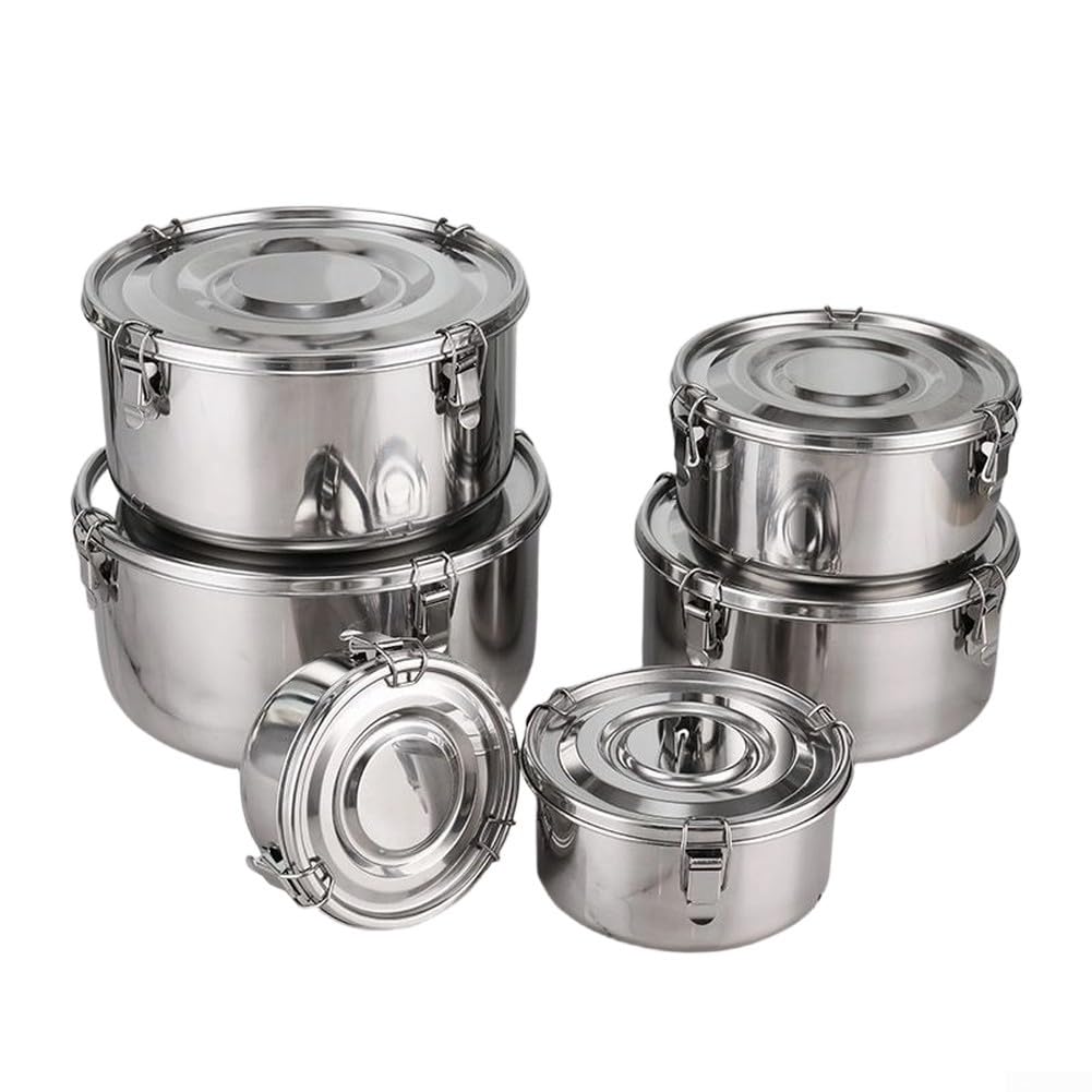 304 Edelstahl Reisschüssel mit Deckel und Verschluss – Dämpfschale für Küche Gefrierschrank Lebensmittel Aufbewahrung robust(six-piece set)