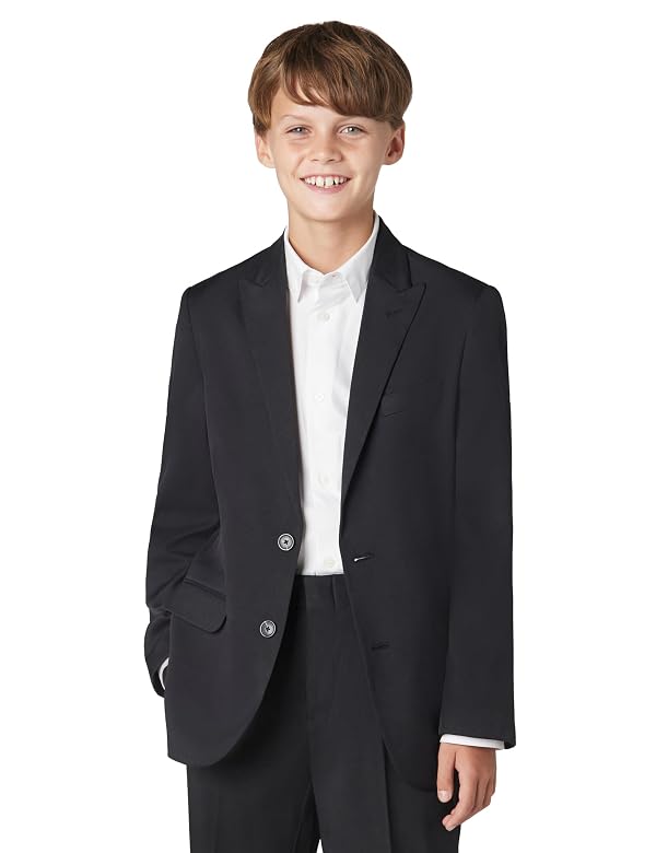 Calvin Klein Boys 2-Piece Formal Suit Set, Includes Single Breasted Jacket & Straight Leg Dress Pants with Belt Loops & Functional Pockets, Black Stretch, 5 by Calvin Klein - Used condition - Image 3