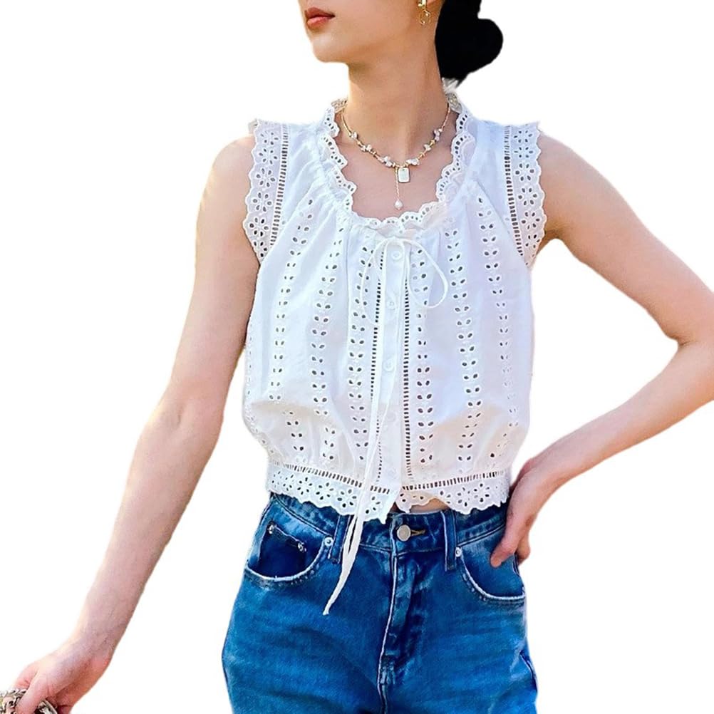 Damskie letnie koszulki bez rękawów Bawełniane koszule bez rękawów zapinane na guziki Casual Vest Top