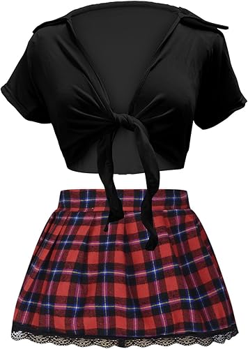 Vista 33 de Lencería para mujer, sexy, traviesa, colegiala, cosplay, juego de rol, conjunto de ropa de noche con minifalda a cuadros