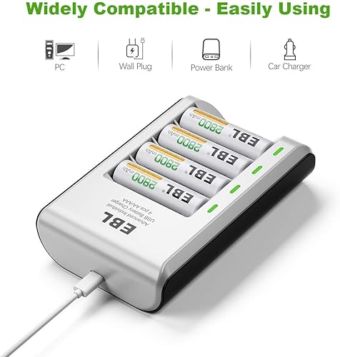 Miniatura 3 de EBL Baterías recargables AA de 2300 mAh 4 paquetes con cargador de batería inteligente individual