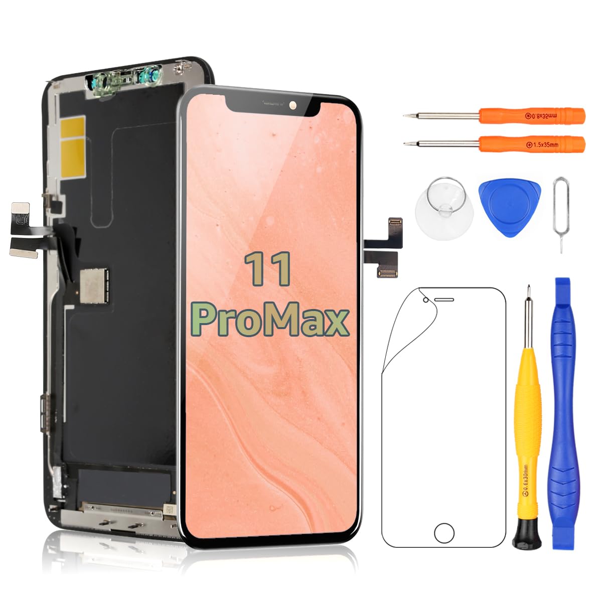 Yodoit for iPhone 11 Pro Max LCD Screen Replacement Black 6.5 Inch Display Touch Digitizer Glass with Repair Tool Kit, Protective Film