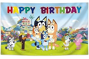 3x5FT Cartoon Blue Dog Backdrop Happy Birthday Banner, Boy or Girl Birthday...