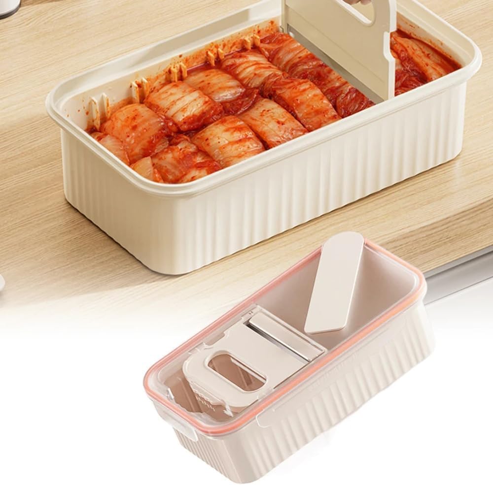 Kimchi Cutter 3 in 1 Food Meat Cutting Storage Container Kit,Kimchi-cutter Sealed Container, Kimchi-Tong Side Dish-Tong Vegetable Tong,Large Capacity Food Dispenser