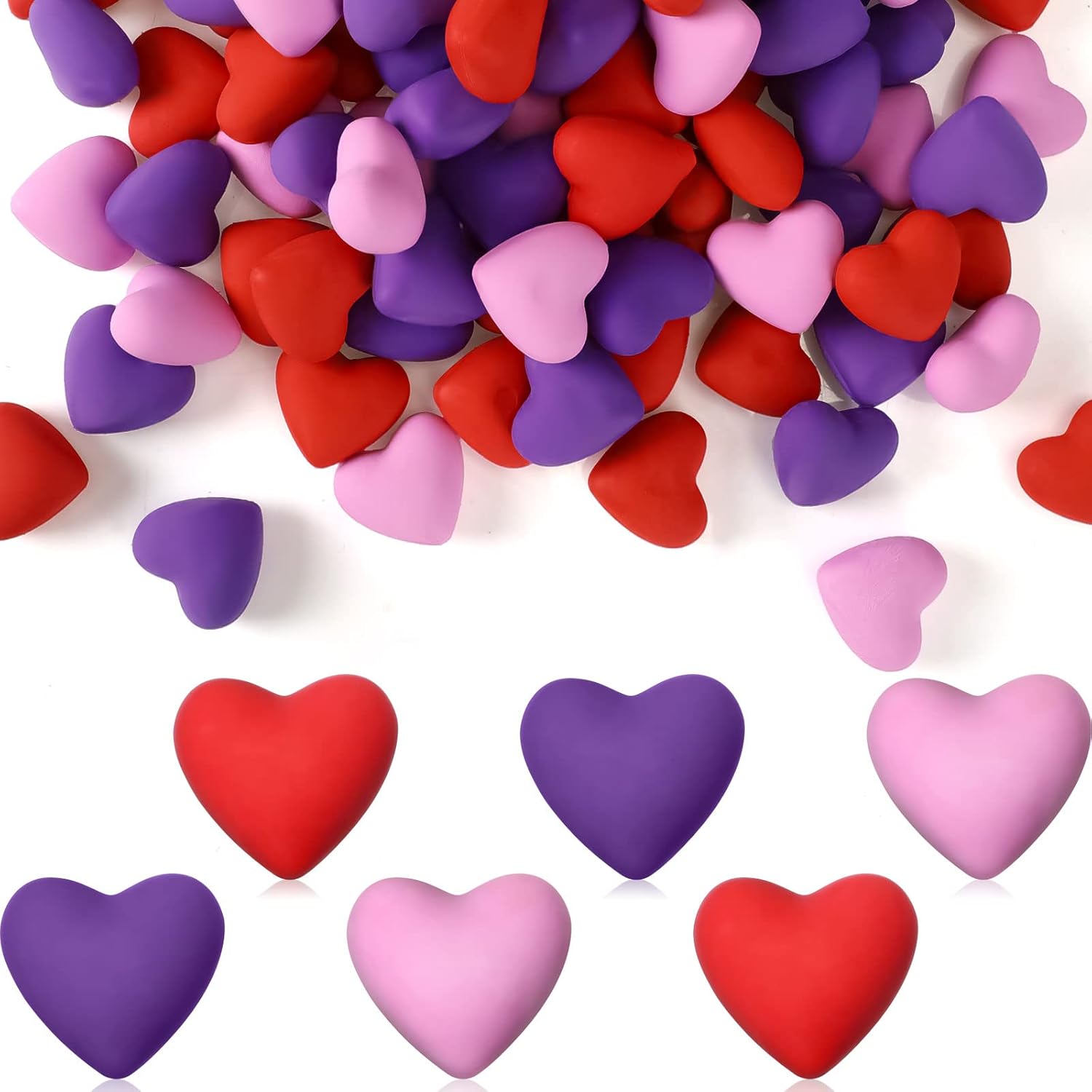 Zubebe 48 Pcs Valentine Red Heart Erasers Mini Heart Shaped Erasers Valentine's Day Party Favors, 1.2 x 1.2 Inch, Red, Pink, Purple
