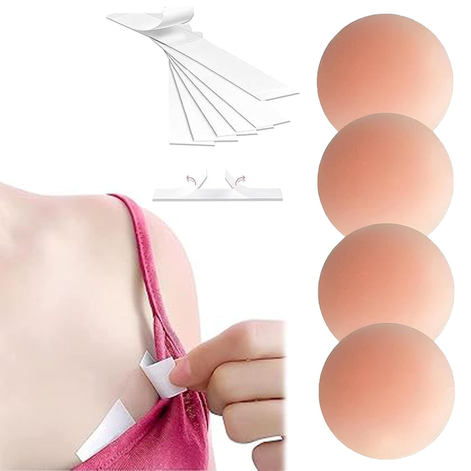 2 Pair Silicone Nipple Covers Reusable Comfortable Invisible Adhesive Silicone Pasties for Women with Double Sided Tape 36 Pieces, Fashion Clothing Accessory Nude-image-14