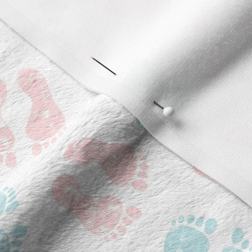 Spoonflower Fabric - Small Scale Feet Pink Blue Nursing Nurse Prints Printed on Minky Fabric by The Yard - Sewing Baby Blankets Quilt Backing Plush