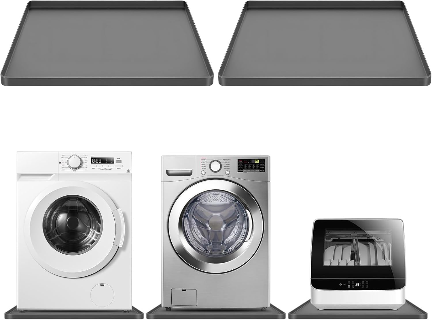 STARTWO 2 Pack Washing Machine Drip Pan Washer Drain Pan,27"L x 27"W Waterproof Non-Slip Shockproof Soft Silicone Mat with 2cm Raised Edge for Washing Machine Dryer & Floor Protection