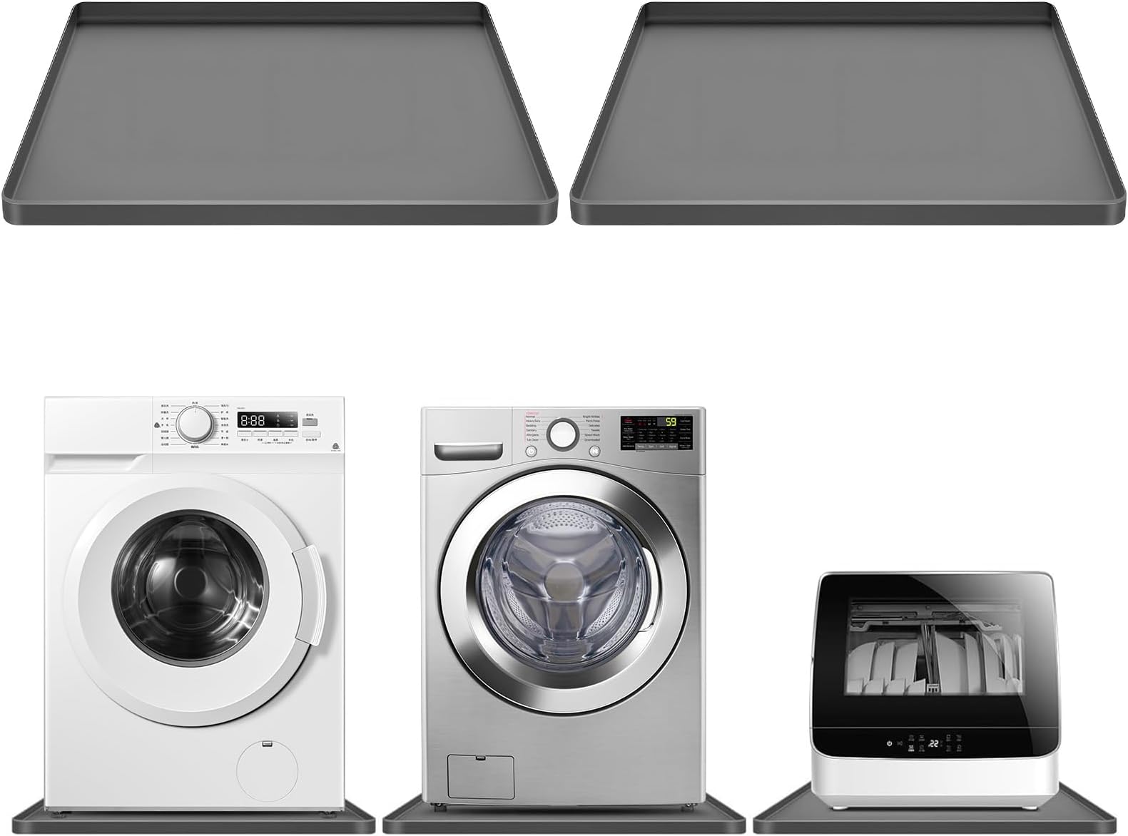 - STARTWO 2 Pack Washing Machine Drip Pan Washer Drain Pan,27"L x 27"W Waterproof Non-Slip Shockproof Soft Silicone Mat with 2cm Raised Edge for Washing Machine Dryer & Floor Protection