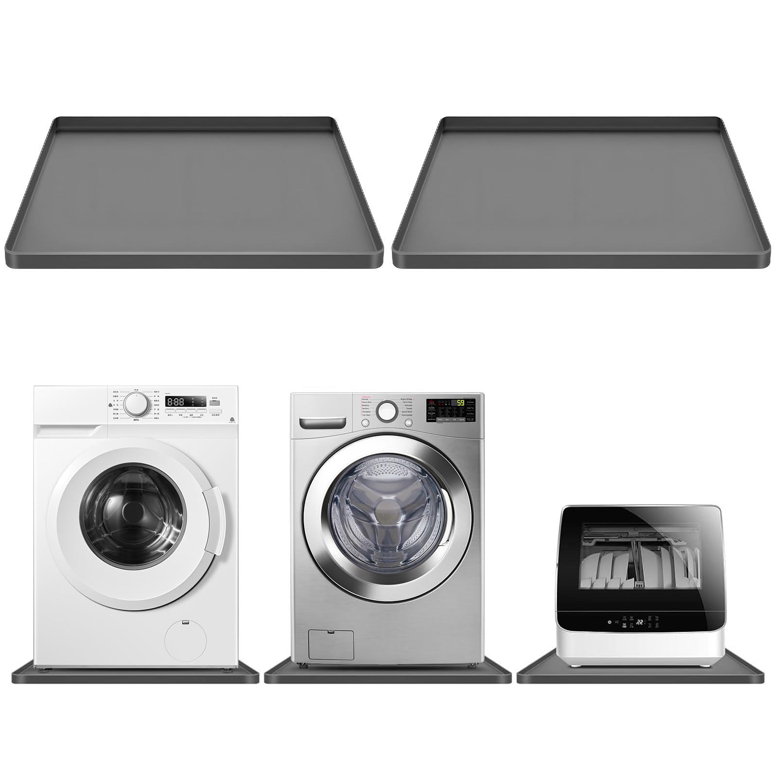 - STARTWO 2 Pack Washing Machine Drip Pan Washer Drain Pan,27"L x 27"W Waterproof Non-Slip Shockproof Soft Silicone Mat with 2cm Raised Edge for Washing Machine Dryer & Floor Protection