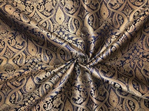 Tissu brocart de soie et cachemire bleu marine pour coudre une veste jacquard
