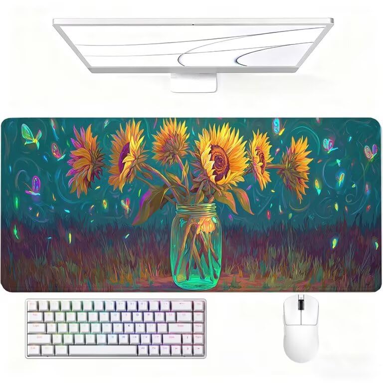 Turkusowa podkładka pod mysz do gier duża podkładka pod mysz 1200 x 600 x 3 mm podkładka pod mysz słonecznik gładka powierzchnia antypoślizgowa gumowa podstawa pod biurko akcesoria do gier dla gracza