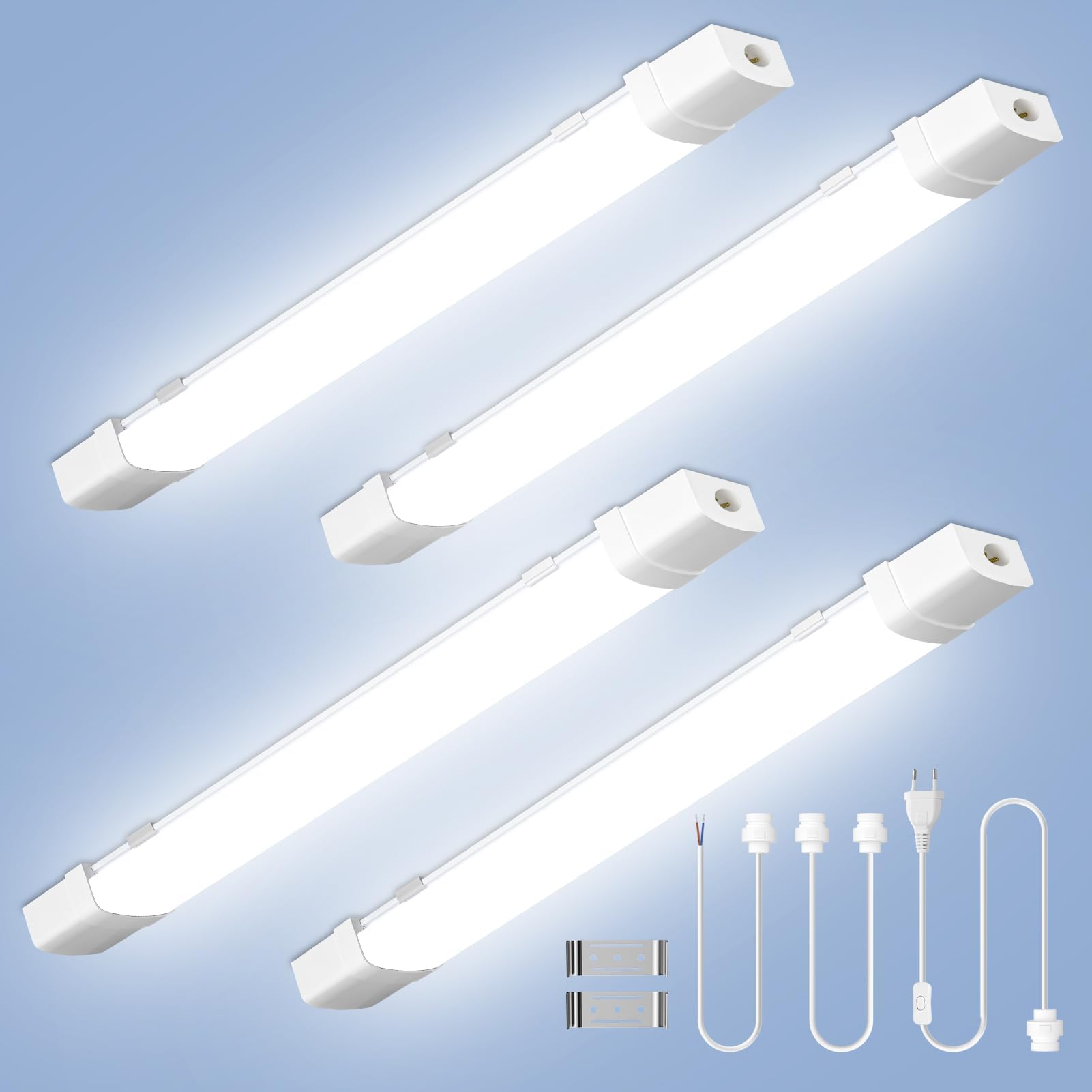 Ankishi 40W Sensor Led Batten Light,6500K 4FT 120CM 4800LM Sensor LED Strip Light,Linkable Design,Plug-in/Hardwire Ceiling Light Strip for Garage Lighting, Office, Bedroom, Kitchen (4 Pack