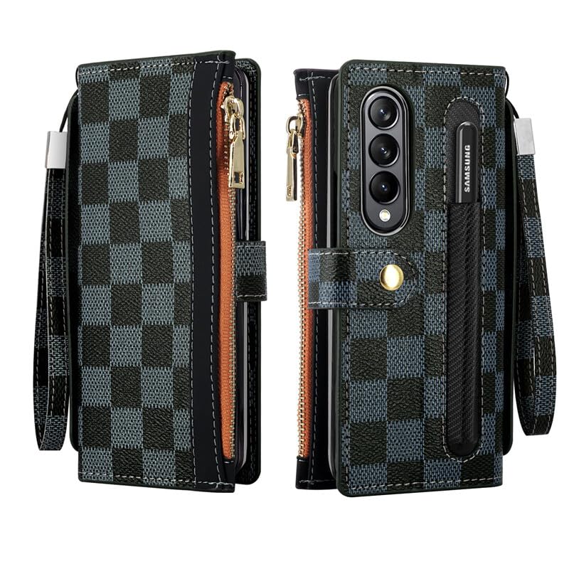 Étui Samsung Galaxy Z Fold 7 en cuir bleu à fermeture éclair et portefeuille