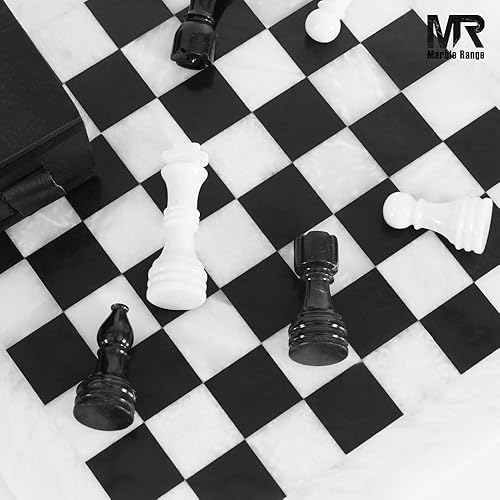 Miniatura 2 de Juego de ajedrez de mármol para adultos de 15 pulgadas, hecho a mano, juego de mesa blanco y negro con 32 piezas de ajedrez, 2 reinas adicionales y