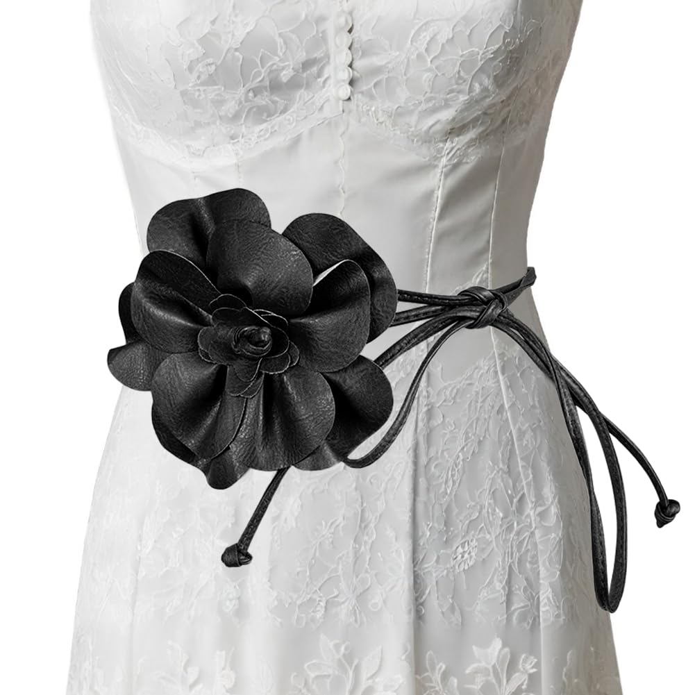 Asudaro Women's Flower Belt, Adjustable PU Leather Belt