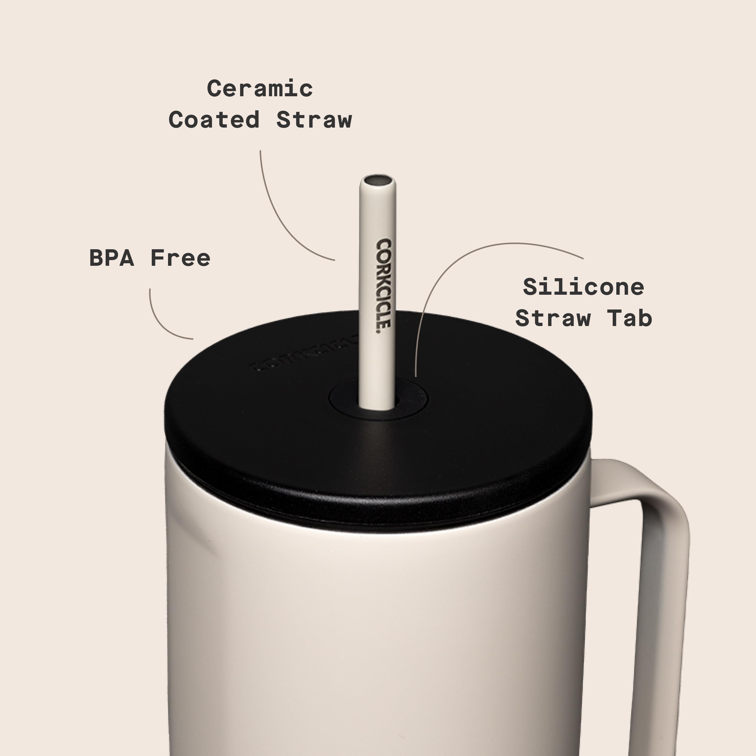 Corkcicle Cold Cup XL – isolierter Becher mit Griff – hält Getränke 12 Stunden kalt – dreifach isoliert – auslaufsicherer Deckel – Sommer-Trinkgeschirr Geschenk – hält Getränke eiskalt – 850 ml