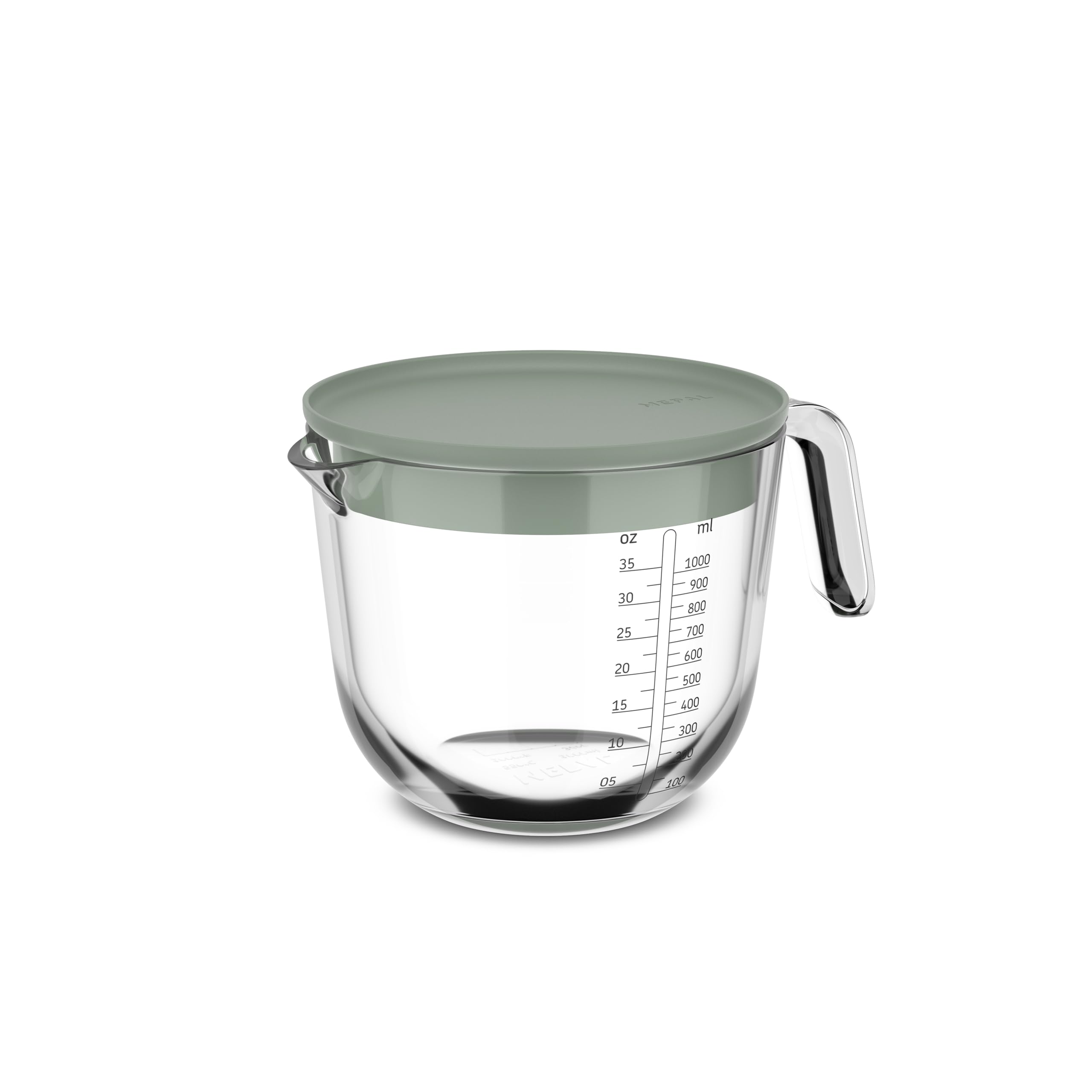 Mepal - Glass Measuring Jug with Lid Chef it - Easy-to-read engraved Scale - Microwave & Oven Safe (Without Lid) - Dishwasher Safe - 1000 ml - Nordic sage